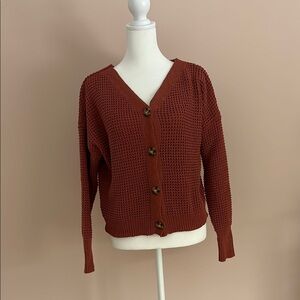 moon & madison Brown Cardigan Sweater with V-neck and Relaxed Fit